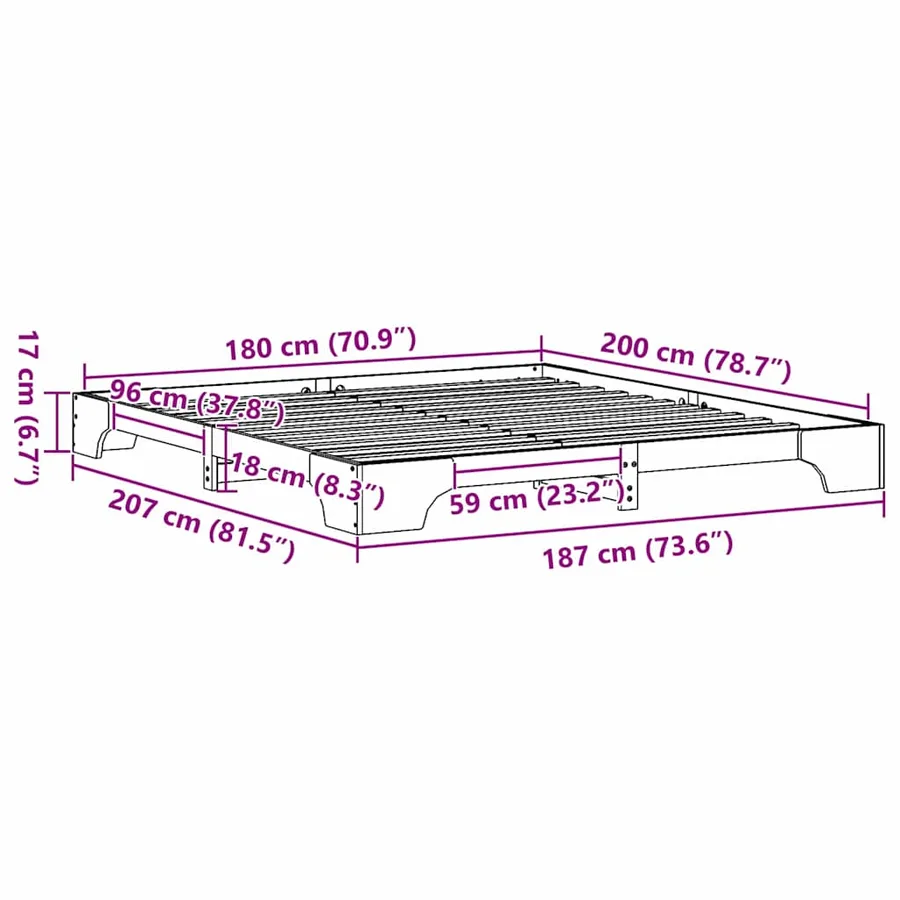 Cadre de lit Brun cire 180 x 200 cm Pin massif - 8