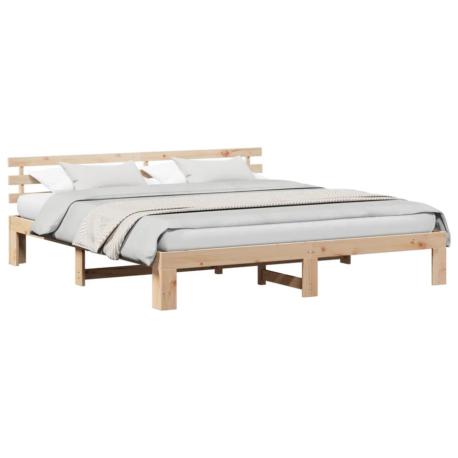 Cadre de lit avec tête de lit Naturel 200 x 200 cm Pin massif - 2