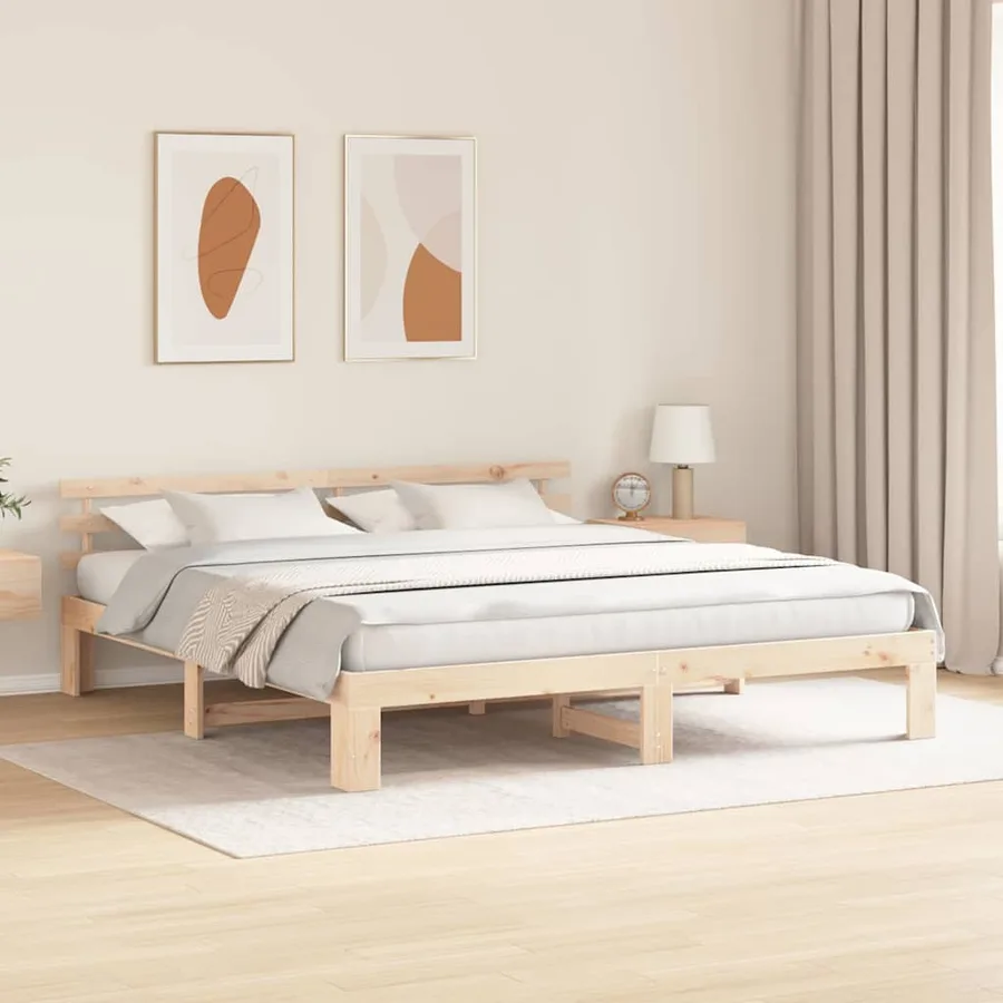 Cadre de lit avec tête de lit Naturel 200 x 200 cm Pin massif - 3