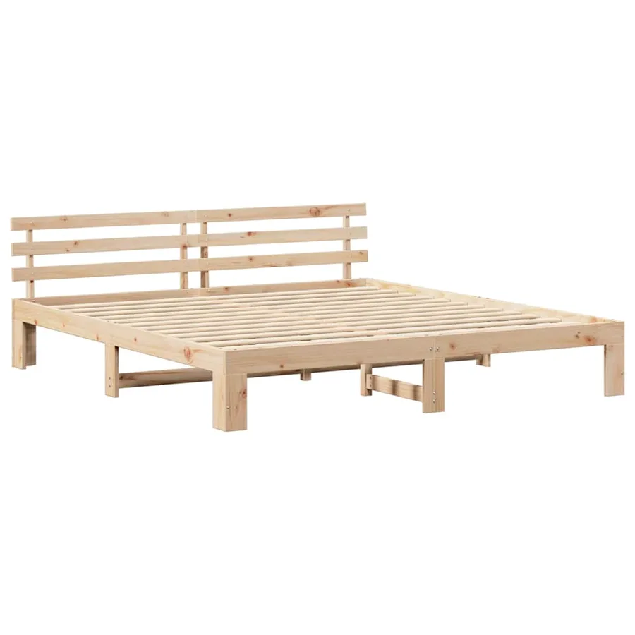 Cadre de lit avec tête de lit Naturel 200 x 200 cm Pin massif - 4