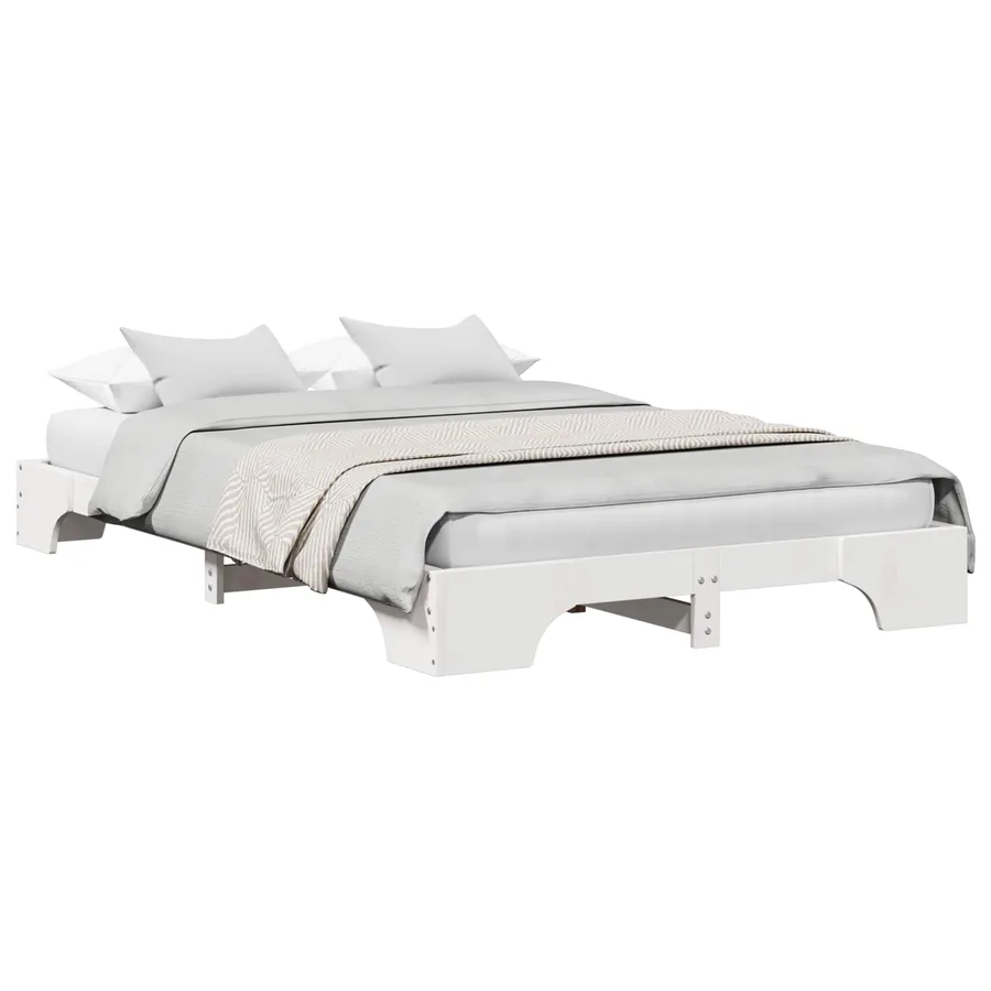 Cadre de lit Blanc 135 x 190 cm Pin massif - 2
