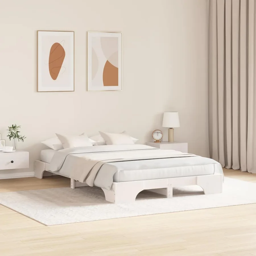 Cadre de lit Blanc 135 x 190 cm Pin massif - 3