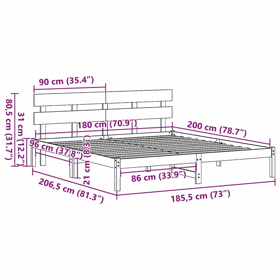 Cadre de lit Marron 180 x 200 cm Bois de pin massif - 8