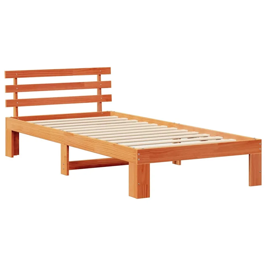 Cadre de lit avec tête de lit Brun cire 100 x 200 cm Pin massif - 4