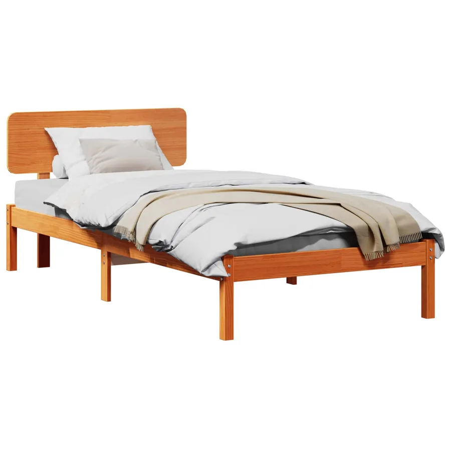 Cadre de lit avec tête de lit Brun cire 100 x 200 cm Pin massif