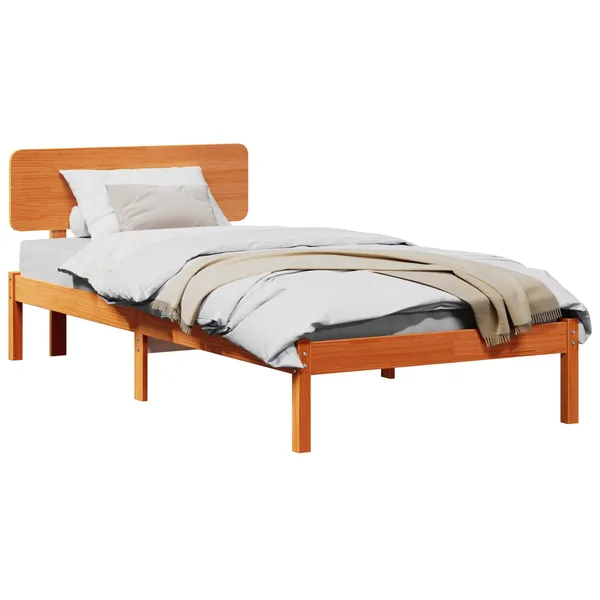 Cadre de lit avec tête de lit Brun cire 100 x 200 cm Pin massif