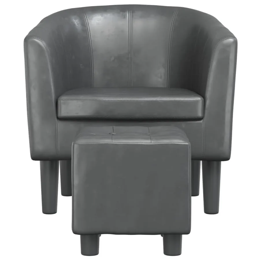 Fauteuil avec repose-pied gris similicuir - 3