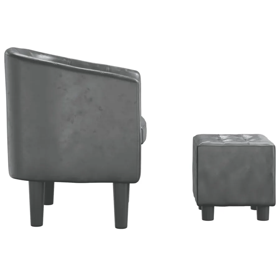 Fauteuil avec repose-pied gris similicuir - 4