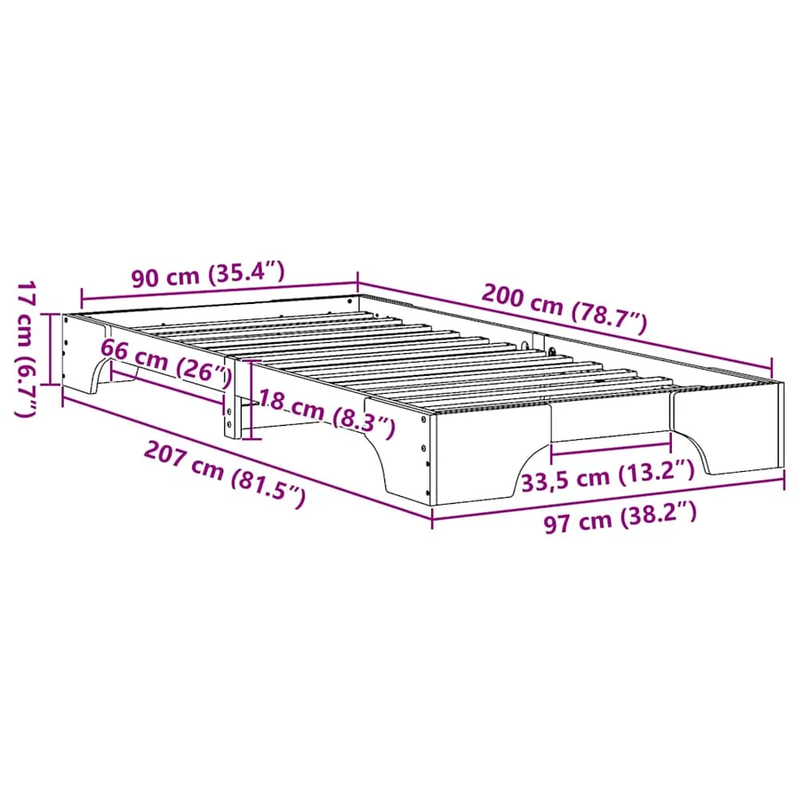 Cadre de lit Blanc 90 x 200 cm Pin massif - 8