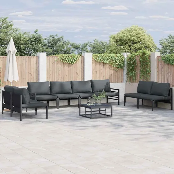Ensemble de canapé de jardin avec coussin 8 pcs Noir Acier