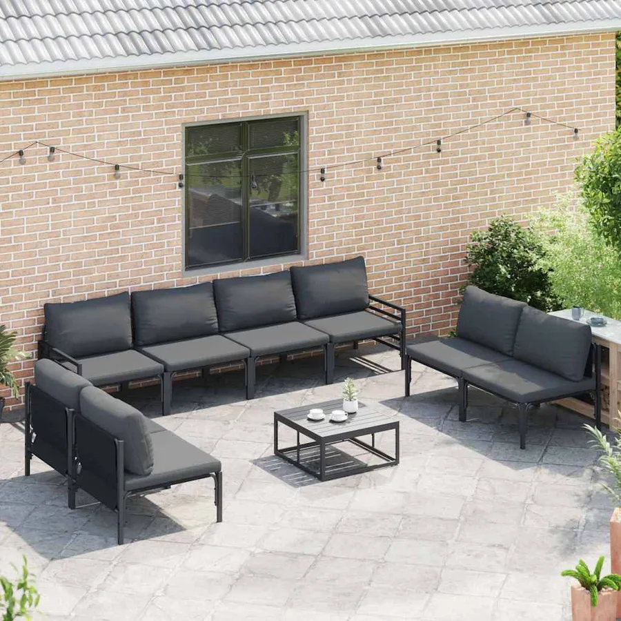 Ensemble de canapé de jardin avec coussin 8 pcs Noir Acier - 3