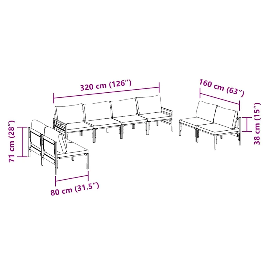 Ensemble de canapé de jardin avec coussin 8 pcs Noir Acier - 8