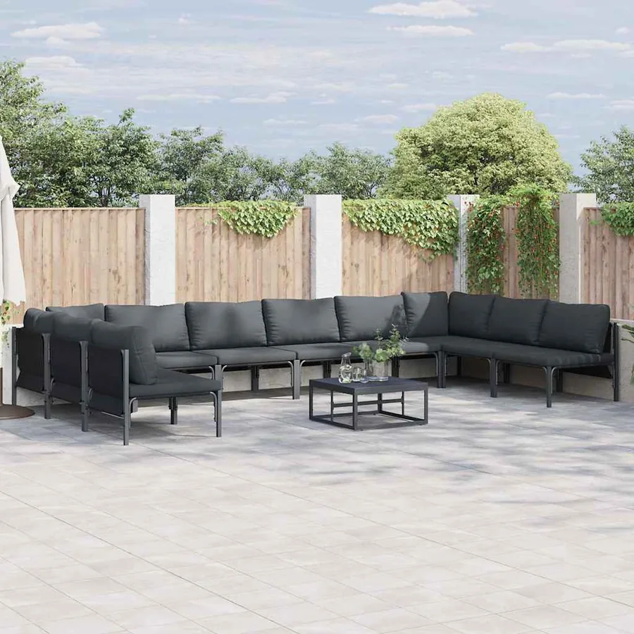 Ensemble de canapé de jardin avec coussin 11 pcs Noir Acier