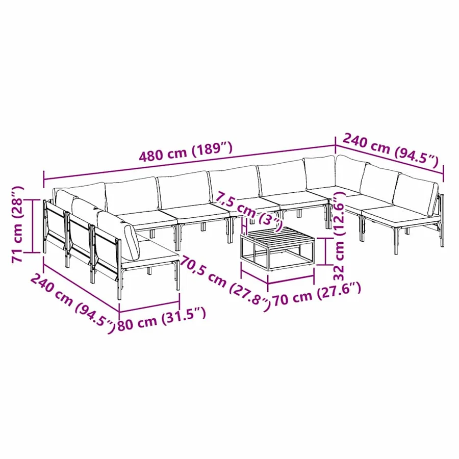 Ensemble de canapé de jardin avec coussin 11 pcs Noir Acier - 11