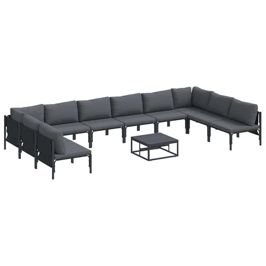 Ensemble de canapé de jardin avec coussin 11 pcs Noir Acier - 2