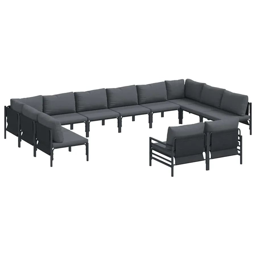Ensemble de canapé de jardin avec coussin 12 pcs Noir Acier - 2