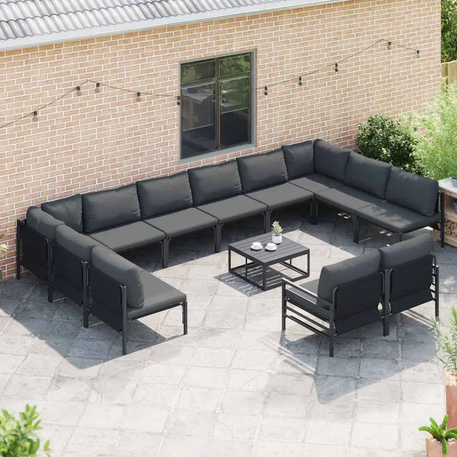 Ensemble de canapé de jardin avec coussin 12 pcs Noir Acier - 3