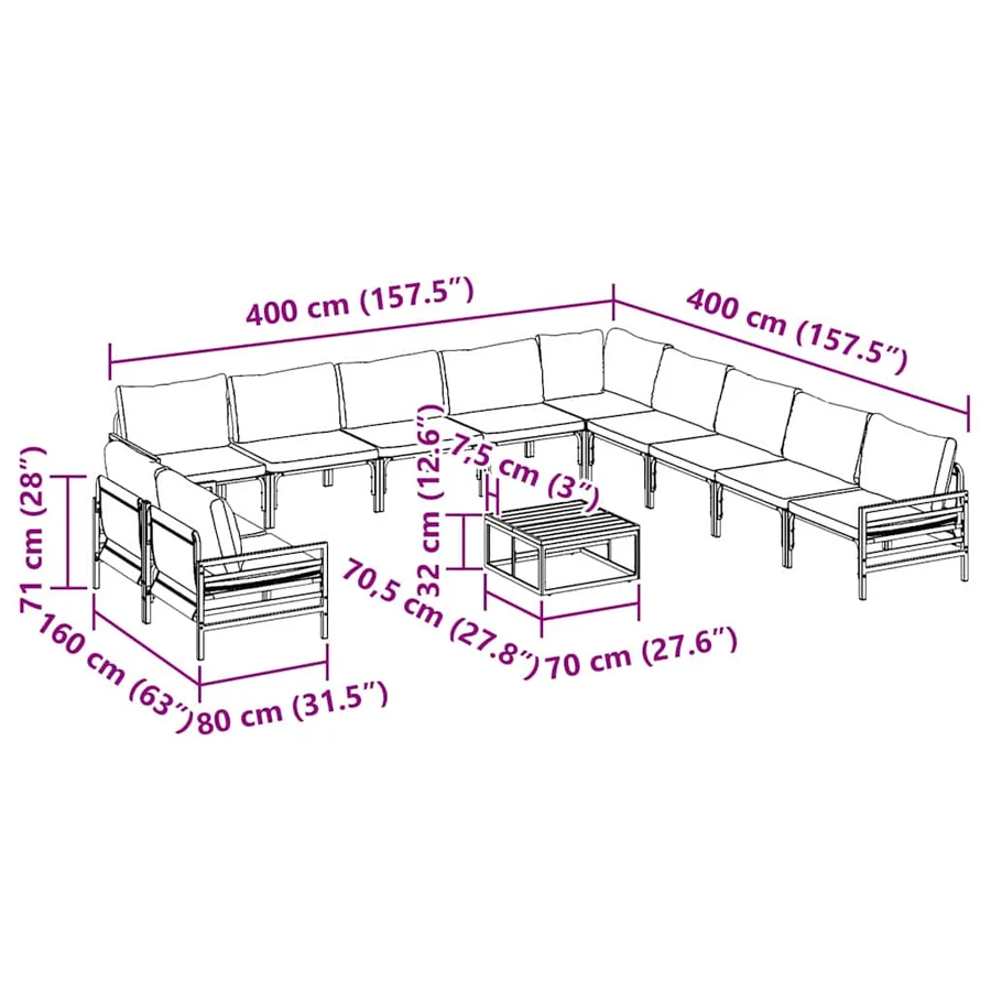 Ensemble de canapé de jardin avec coussin 12 pcs Noir Acier - 11