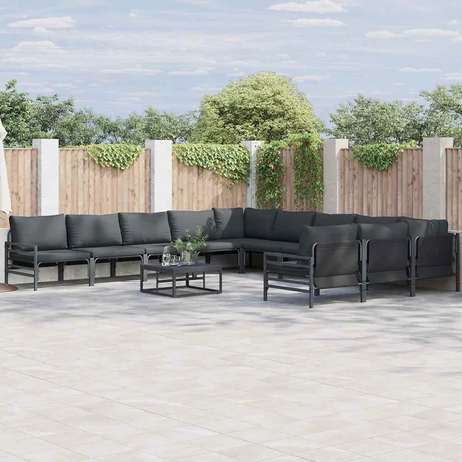 Ensemble de canapé de jardin avec coussin 11 pcs Noir Acier