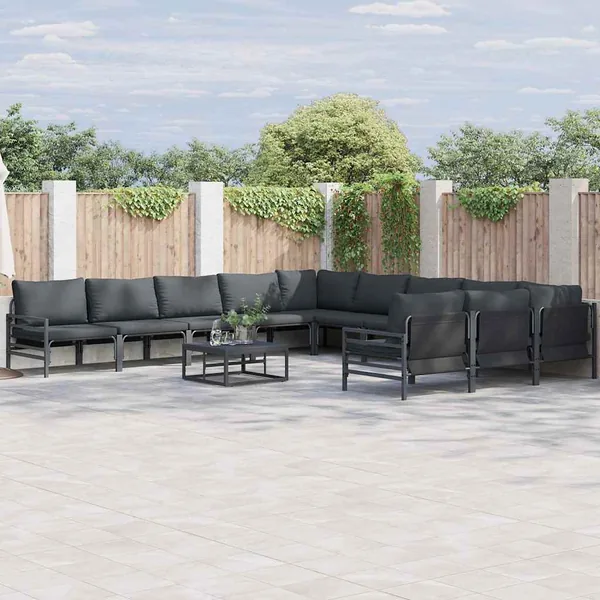 Ensemble de canapé de jardin avec coussin 11 pcs Noir Acier