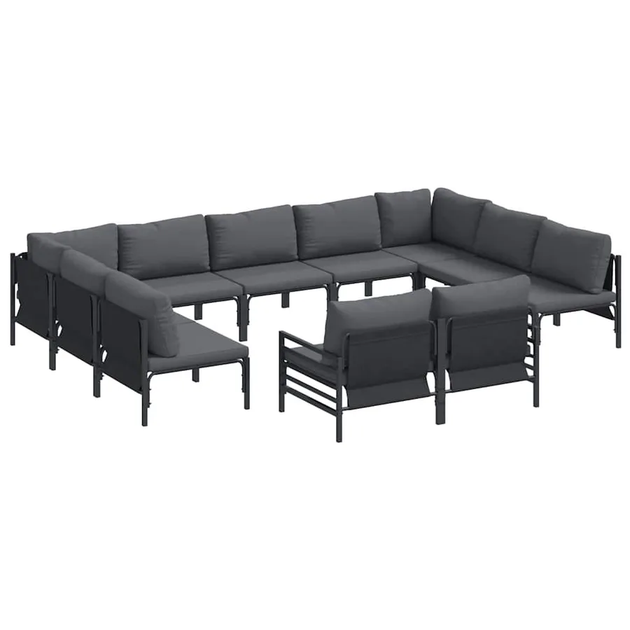 Ensemble de canapé de jardin avec coussin 11 pcs Noir Acier - 2