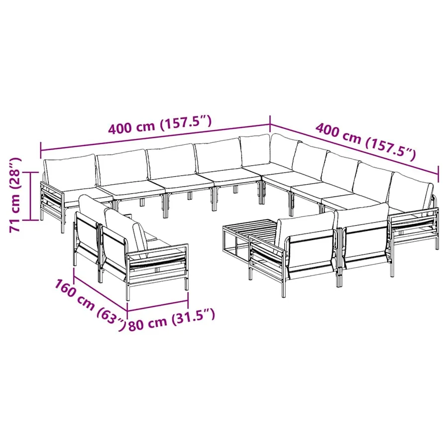 Ensemble de canapé de jardin avec coussin 14 pcs Noir Acier - 13