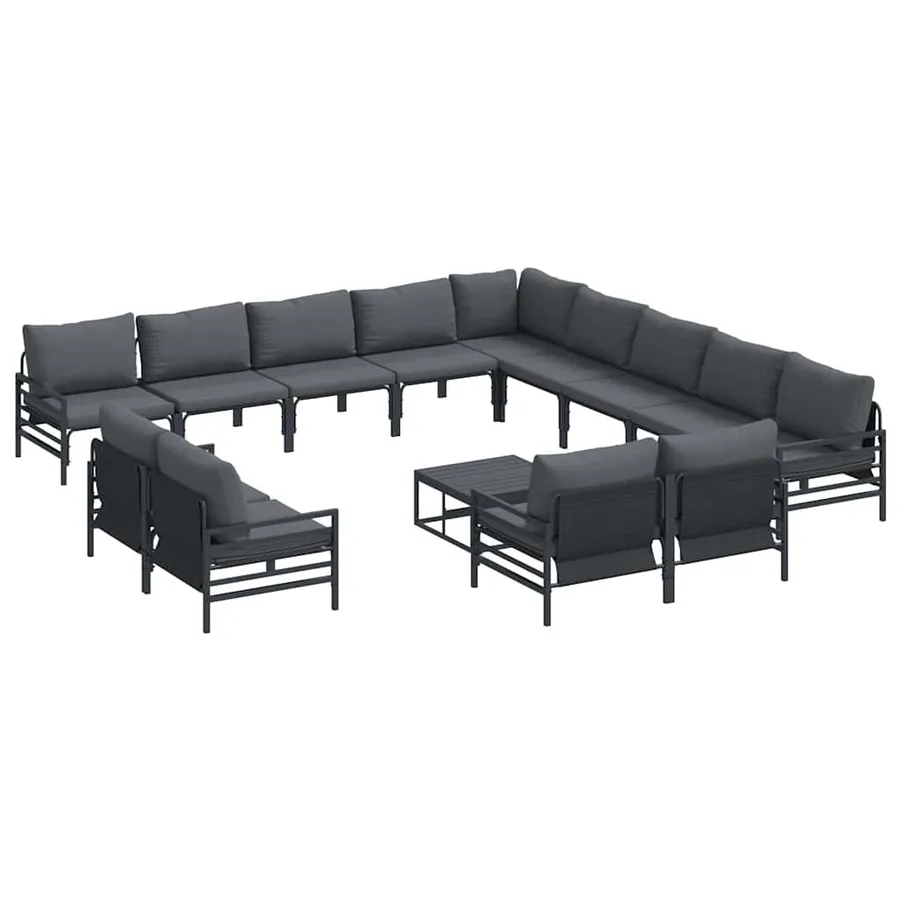 Ensemble de canapé de jardin avec coussin 14 pcs Noir Acier - 2