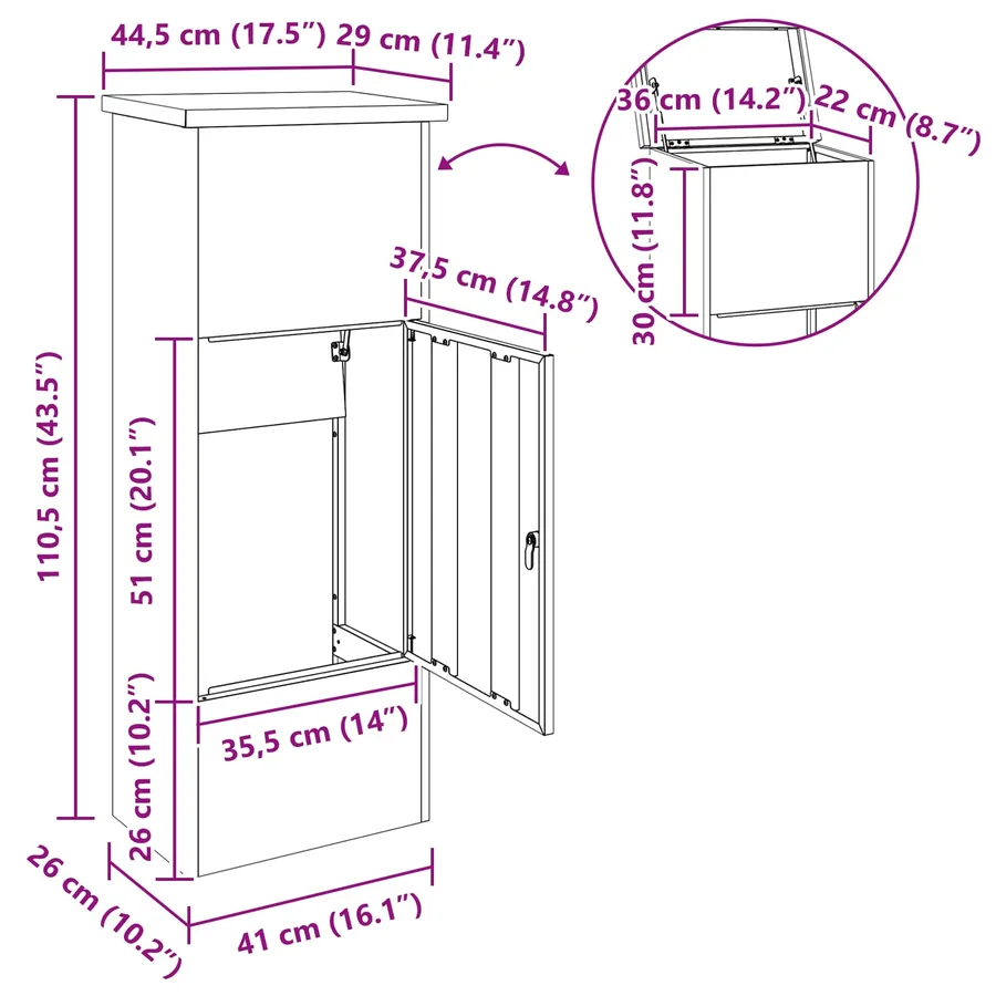 Boîte de dépôt de colis Anthracite 44,5 x 29 x 110,5 cm Acier - 14