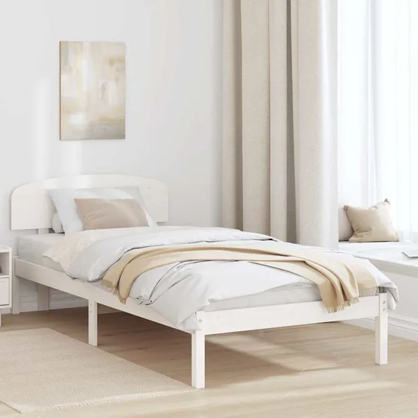 Cadre de lit avec tête de lit Blanc 90 x 190 cm Pin massif