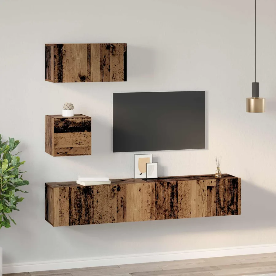 Ensemble meuble TV 3 pcs Bois Ancien Bois d'ingénierie - 4