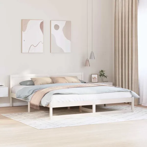 Cadre de lit avec tête de lit Blanc 180 x 200 cm Pin massif