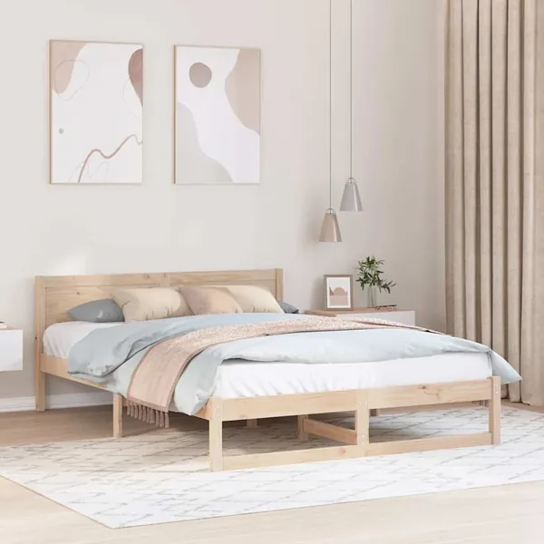 Cadre de lit avec tête de lit Naturel 150 x 200 cm Pin massif