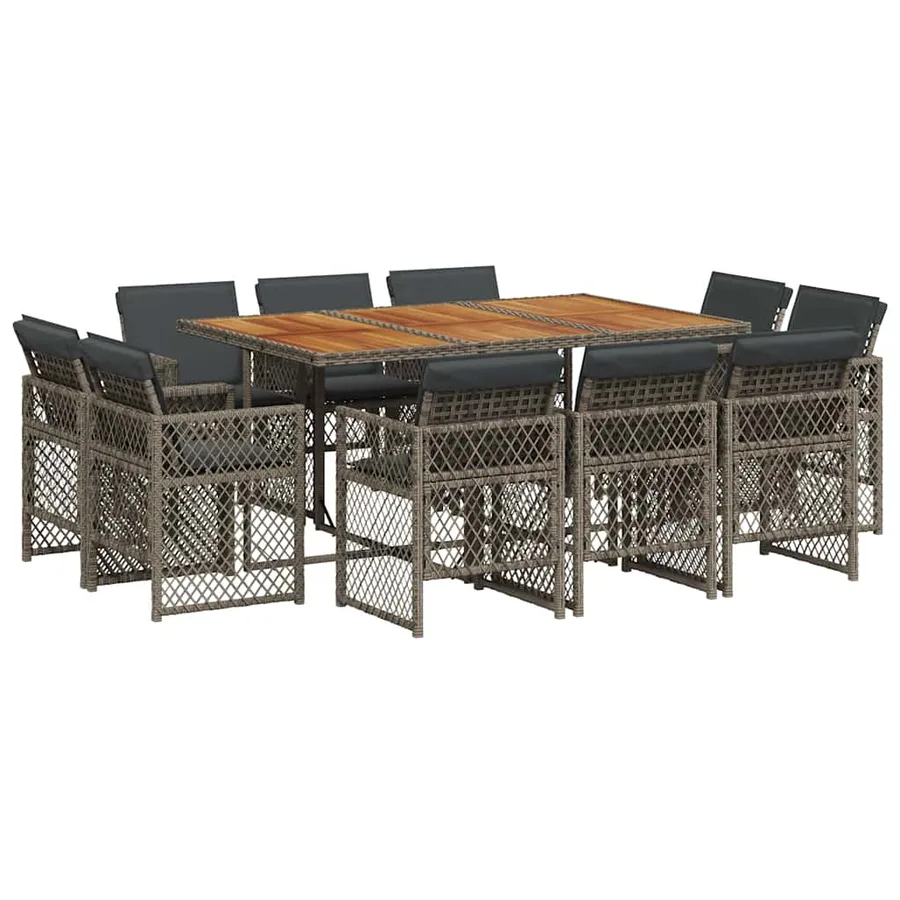 Ensemble à manger de jardin 11pcs avec coussins gris poly rotin - 2