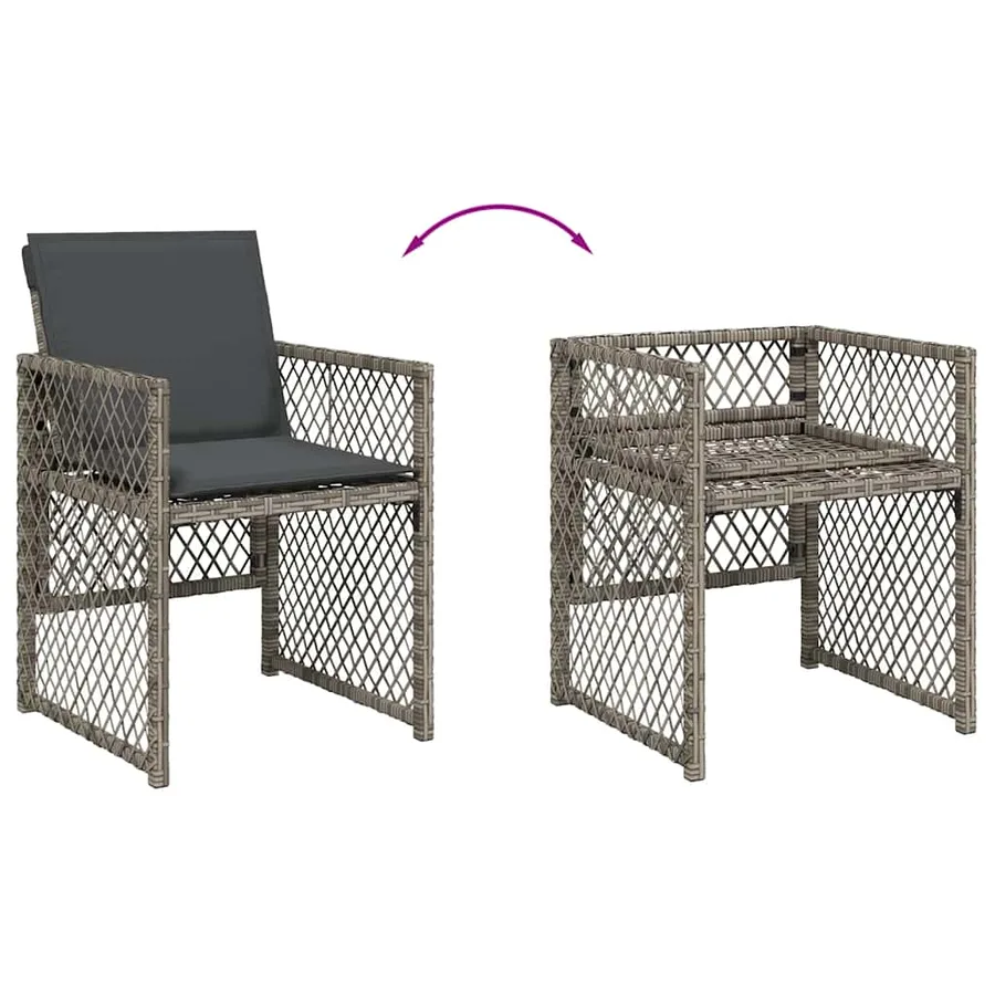 Ensemble à manger de jardin 11pcs avec coussins gris poly rotin - 5
