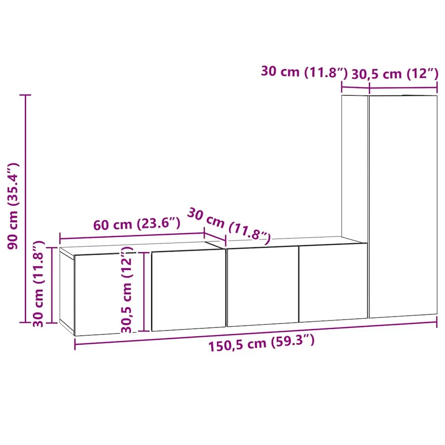 Ensemble meuble TV 3 pcs Chêne noir Bois d'ingénierie - 16