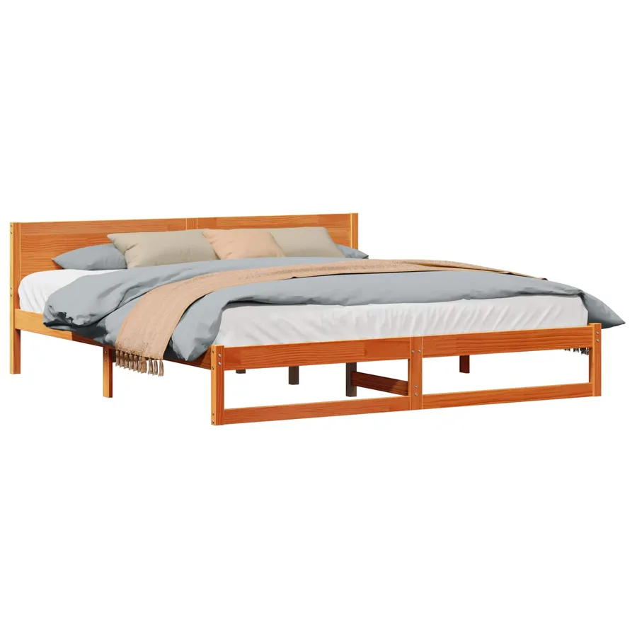 Cadre de lit avec tête de lit Brun cire 200 x 200 cm Pin massif - 2