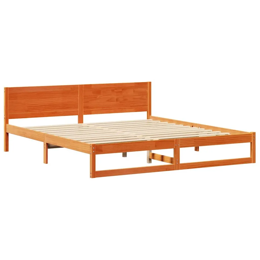Cadre de lit avec tête de lit Brun cire 200 x 200 cm Pin massif - 4