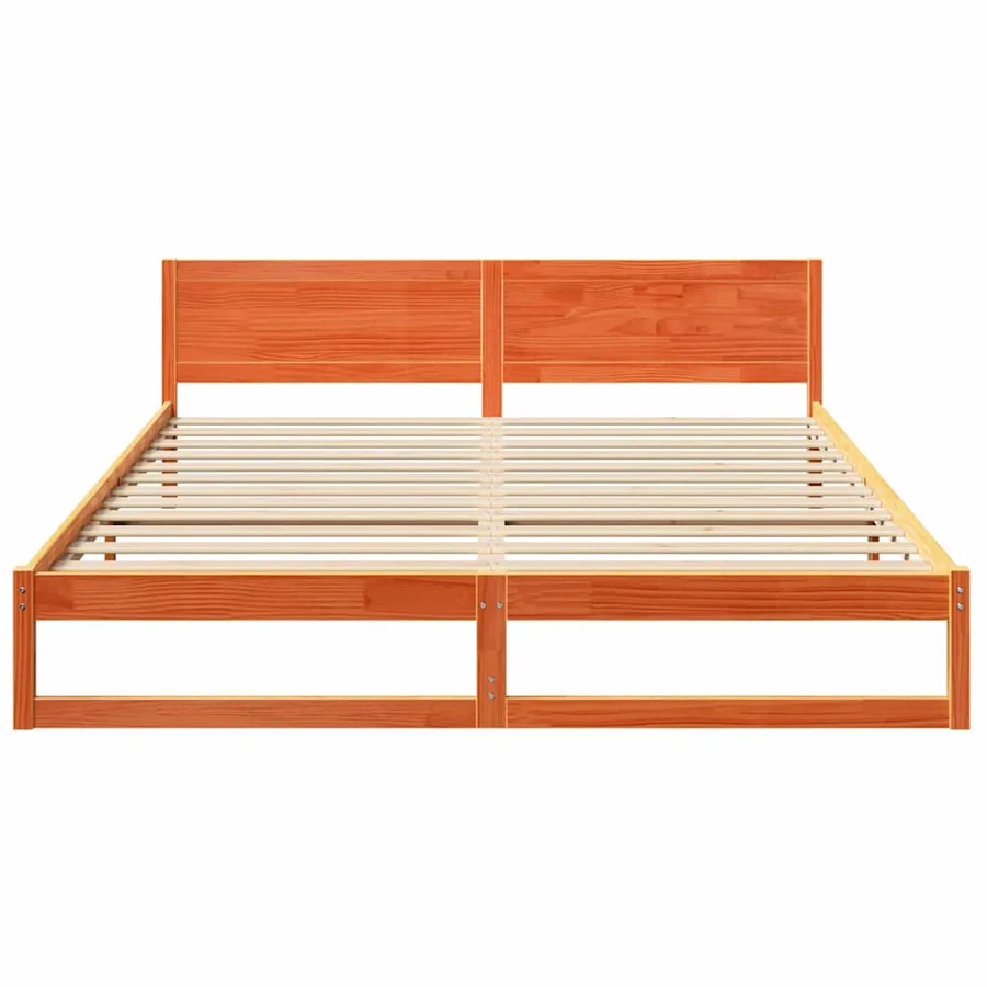 Cadre de lit avec tête de lit Brun cire 200 x 200 cm Pin massif - 5