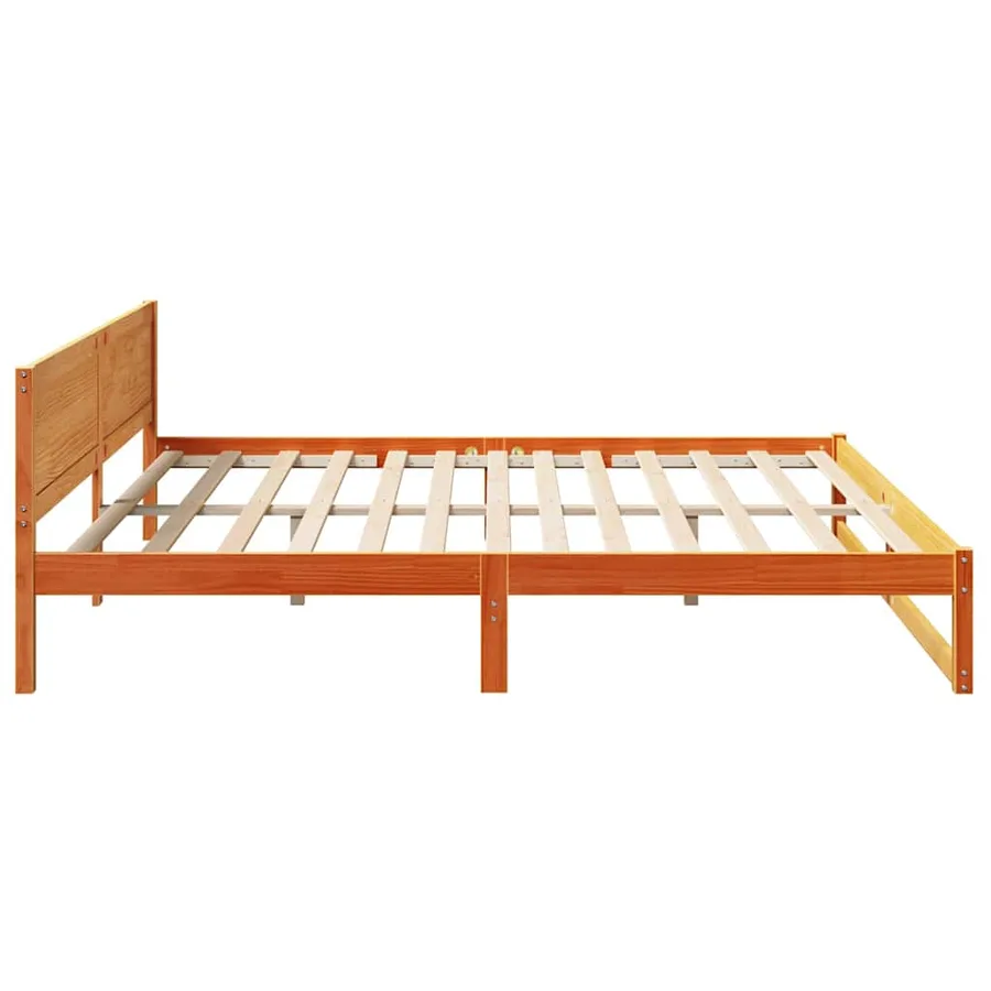 Cadre de lit avec tête de lit Brun cire 200 x 200 cm Pin massif - 6