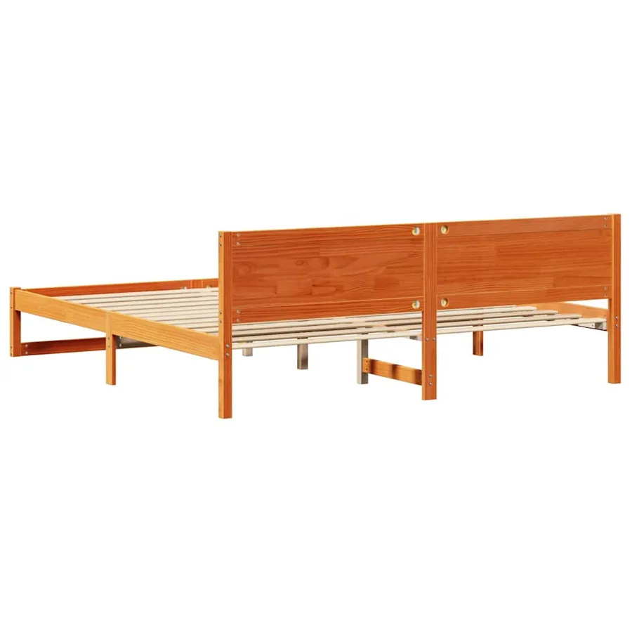 Cadre de lit avec tête de lit Brun cire 200 x 200 cm Pin massif - 7