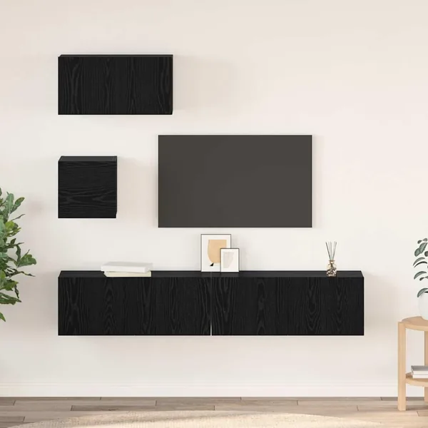 Ensemble meuble TV 4 pcs Chêne noir Bois d'ingénierie