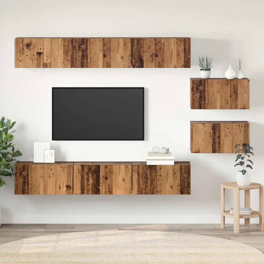Ensemble meuble TV Montage mural Bois ancien Bois d'ingénierie