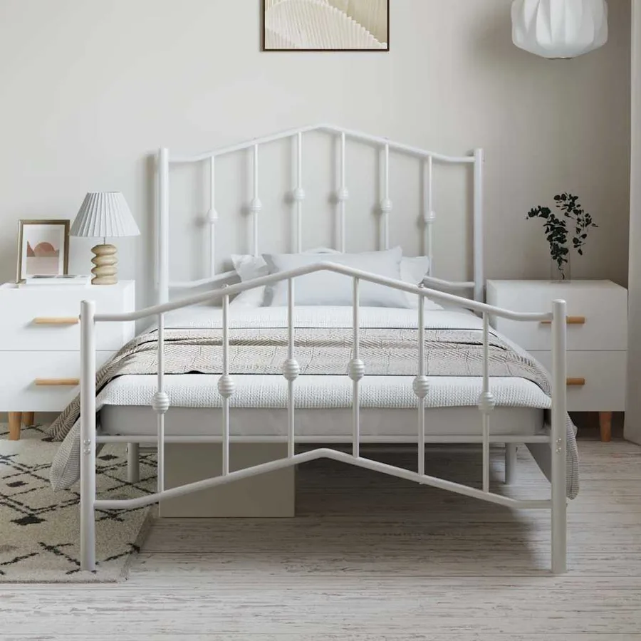 Cadre de lit métal sans matelas et pied de lit blanc 100x200 cm - 3
