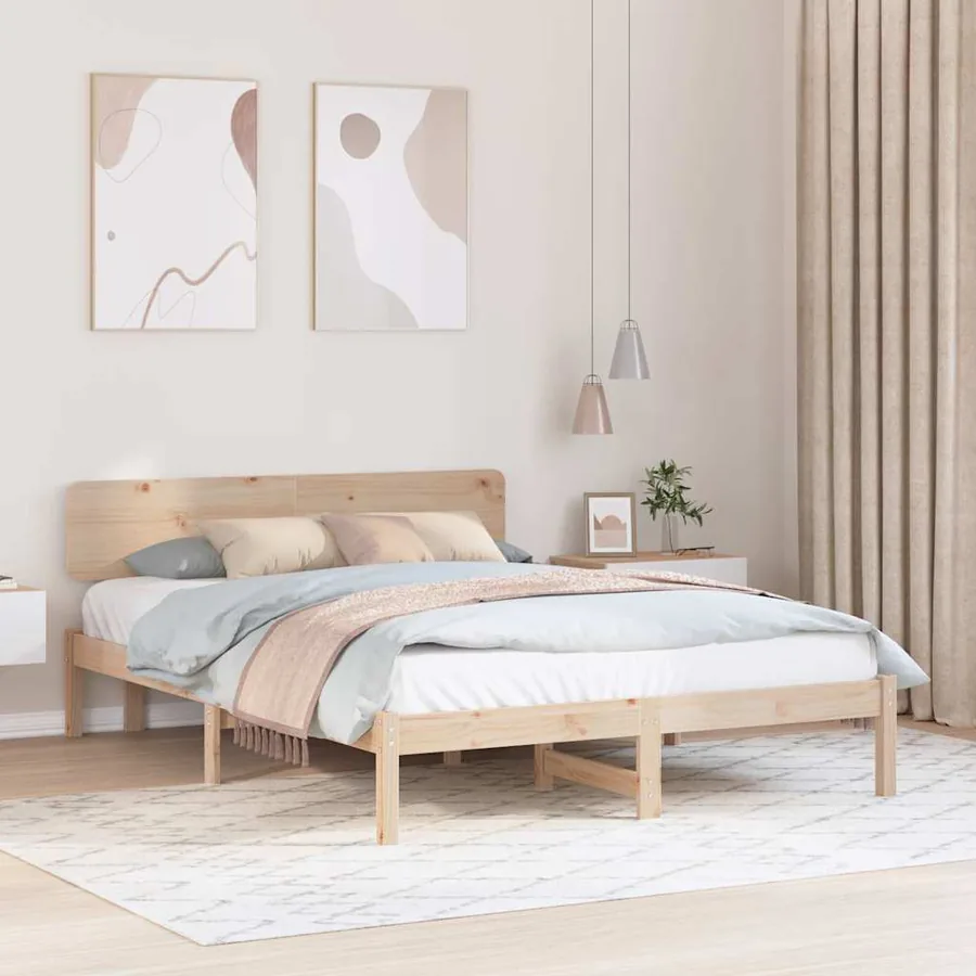 Cadre de lit avec tête de lit Naturel 160 x 200 cm Pin massif