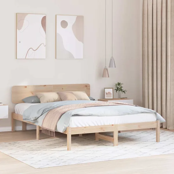 Cadre de lit avec tête de lit Naturel 160 x 200 cm Pin massif