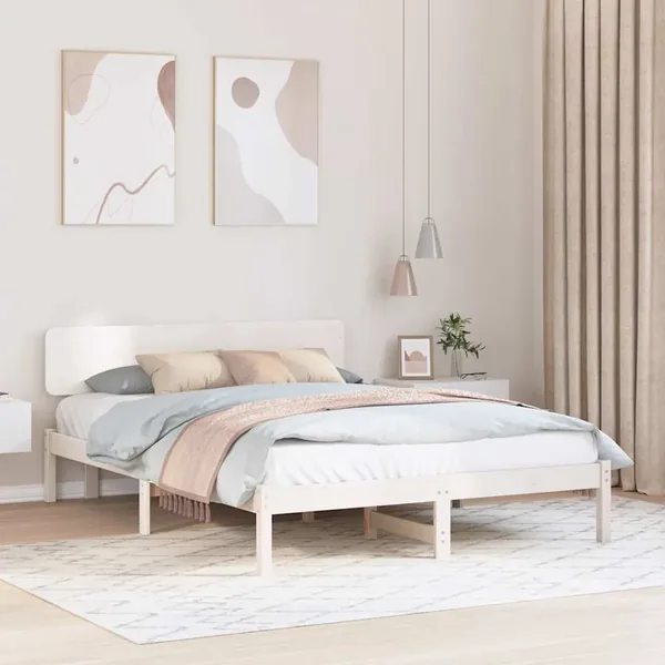 Cadre de lit avec tête de lit Blanc 200 x 200 cm Pin massif