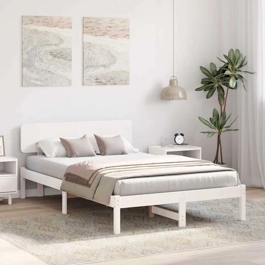 Cadre de lit avec tête de lit Blanc 135 x 190 cm Pin massif - 3