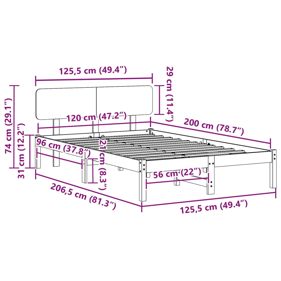 Cadre de lit avec tête de lit Brun cire 120 x 200 cm Pin massif - 11