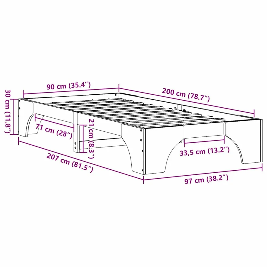 Cadre de lit Blanc 90 x 200 cm Pin massif - 8