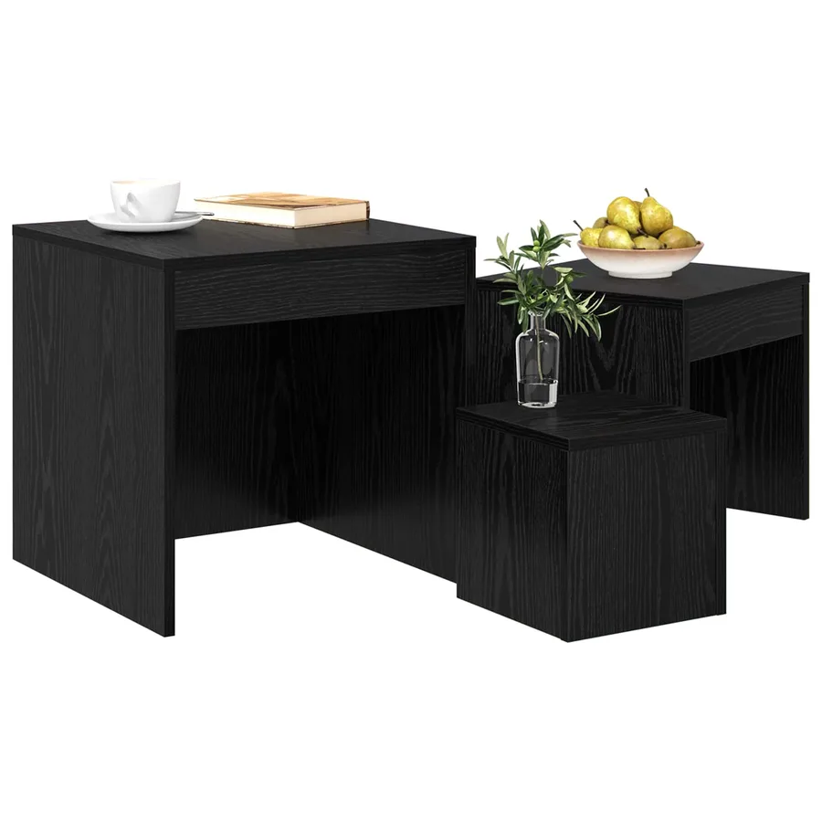 Table basse 3 pcs Chêne noir Bois d'ingénierie - 2